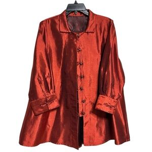 Vintage Rising Phoenix Silk Blazer Jacket XL Brick Red 3/4 Sleeve Hong Kong